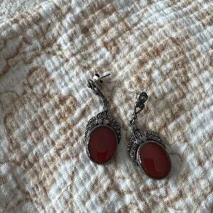 Vintage-Inspired Red and Silver Earrings